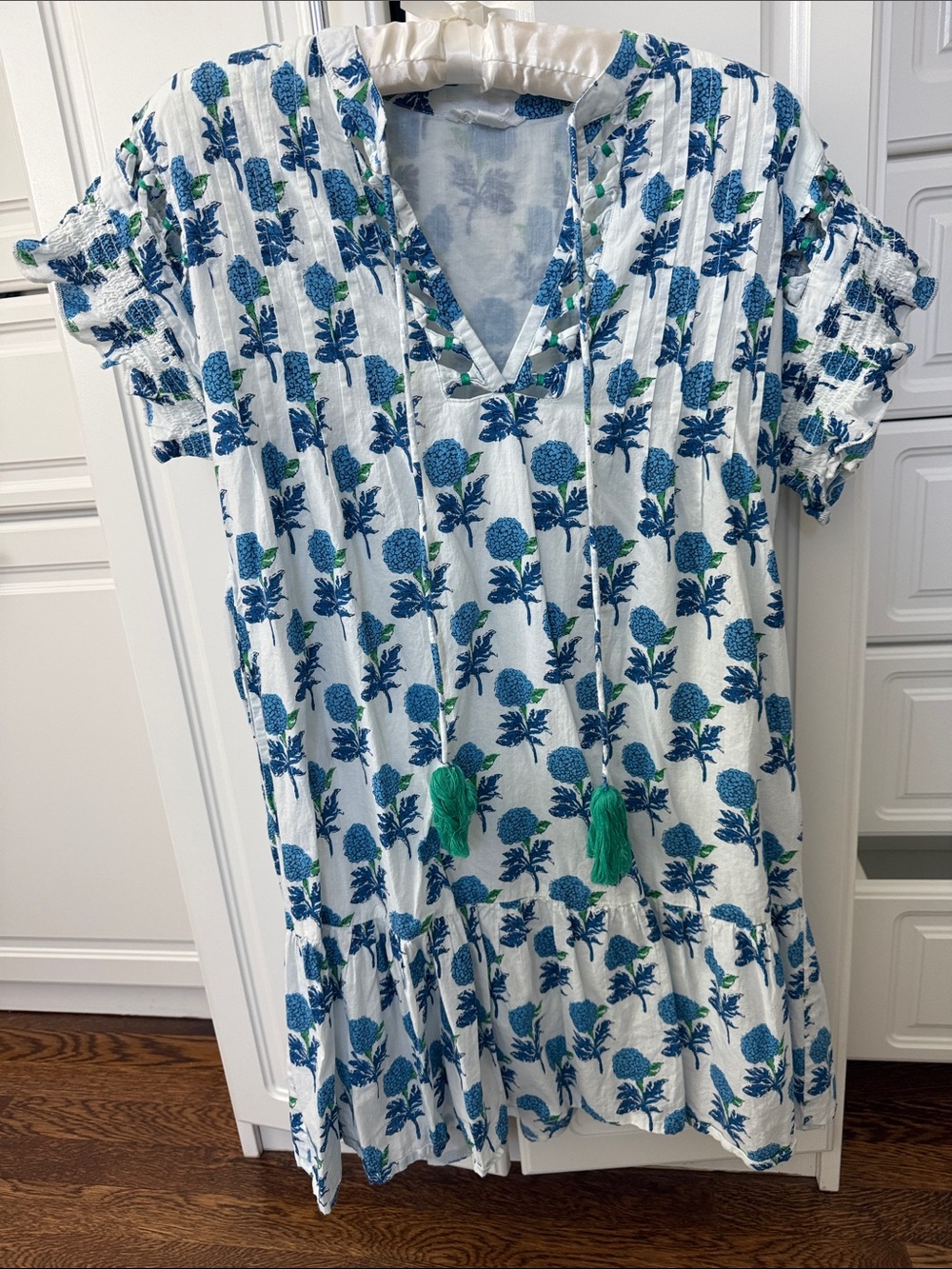 THML Blue Floral Tassel V-Neck Women’s Dress